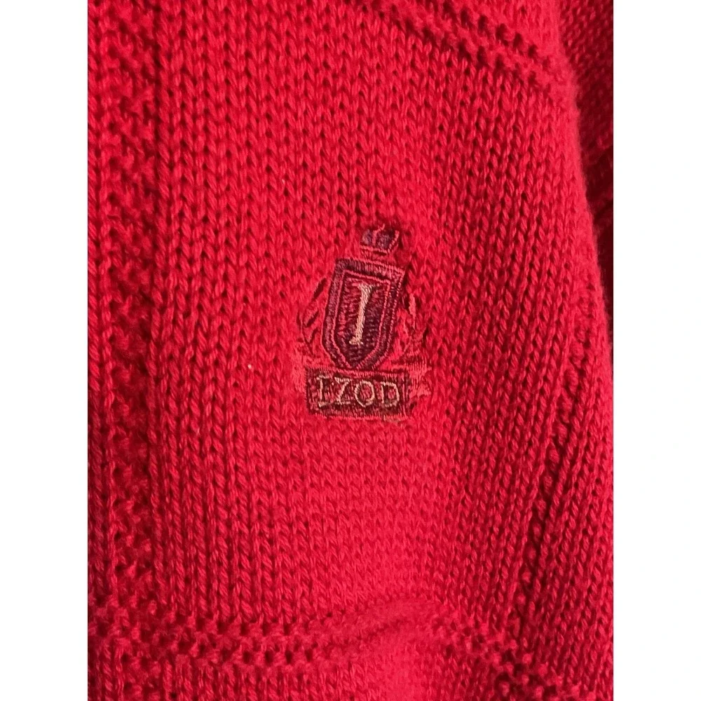 IZOD Mens XL Red Textured Grid 100% Cotton Crewneck Pullover Sweater Long Sleeve
